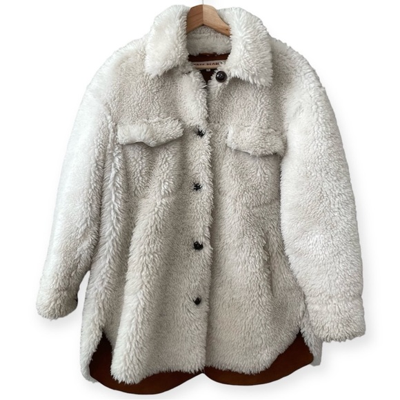 Free People Teddy Sherpa Faux Suede Shirt Jacket Shacket XS - Picture 1 of 7